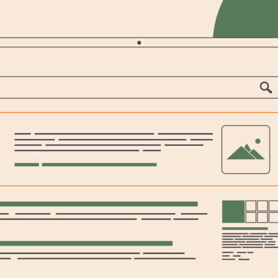 Search Generative Experience - AI search result concept. SGE - generative AI-powered search experience. Outline horizontal vintage color vector illustration, isolated on white background with icons